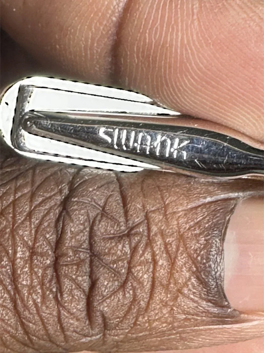 Vintage Swank Silver Tone Tie Clip Black Stone Minimal Mid Century